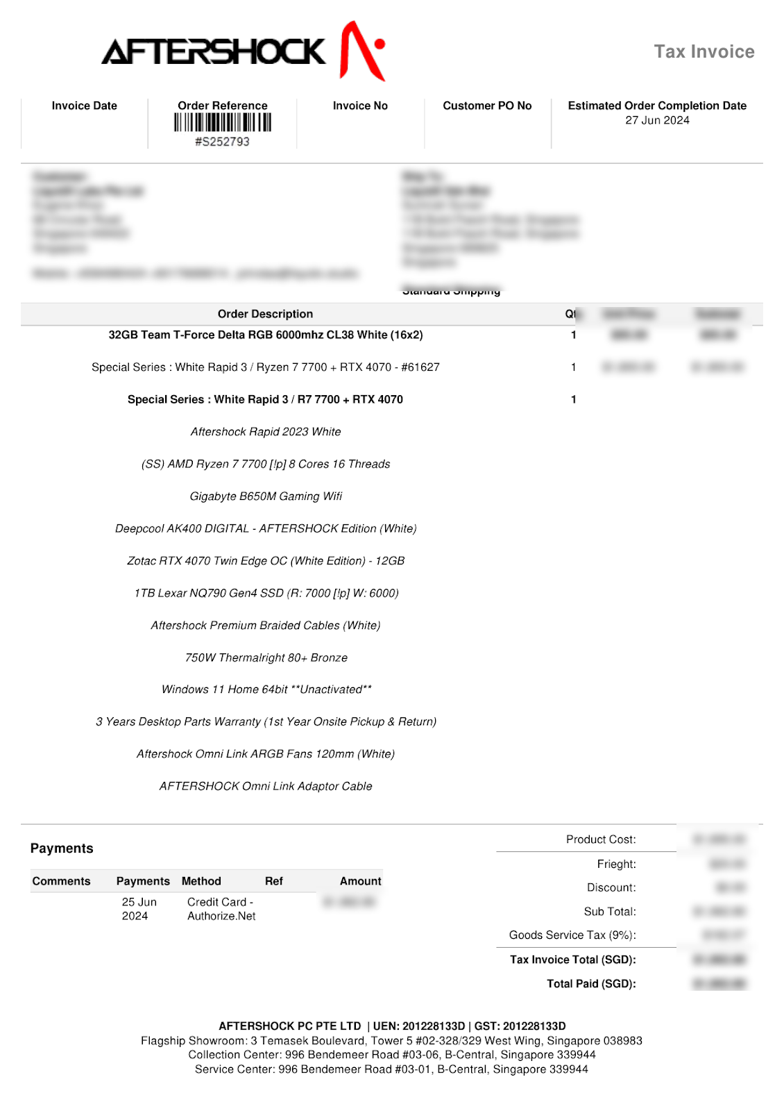 [CERTIFIED RELOVED] AFTERSHOCK RAPID 3 WHITE CUSTOM DESKTOP (RYZEN 7 7700 / 32GB / 1TB SSD) (RTX 4070) WRTY JUN 2027