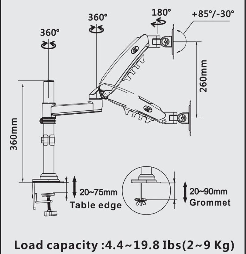 NB NORTH BAYOU H80 FULL MOTION MONITOR ARM DESK MOUNT STAND