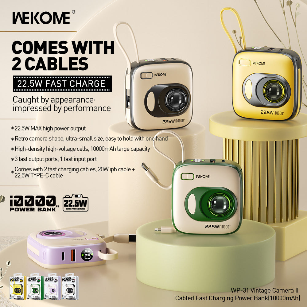 [BRAND NEW] WEKOME WP-31 10000MAH POWER BANK WITH BUILT-IN CABLES