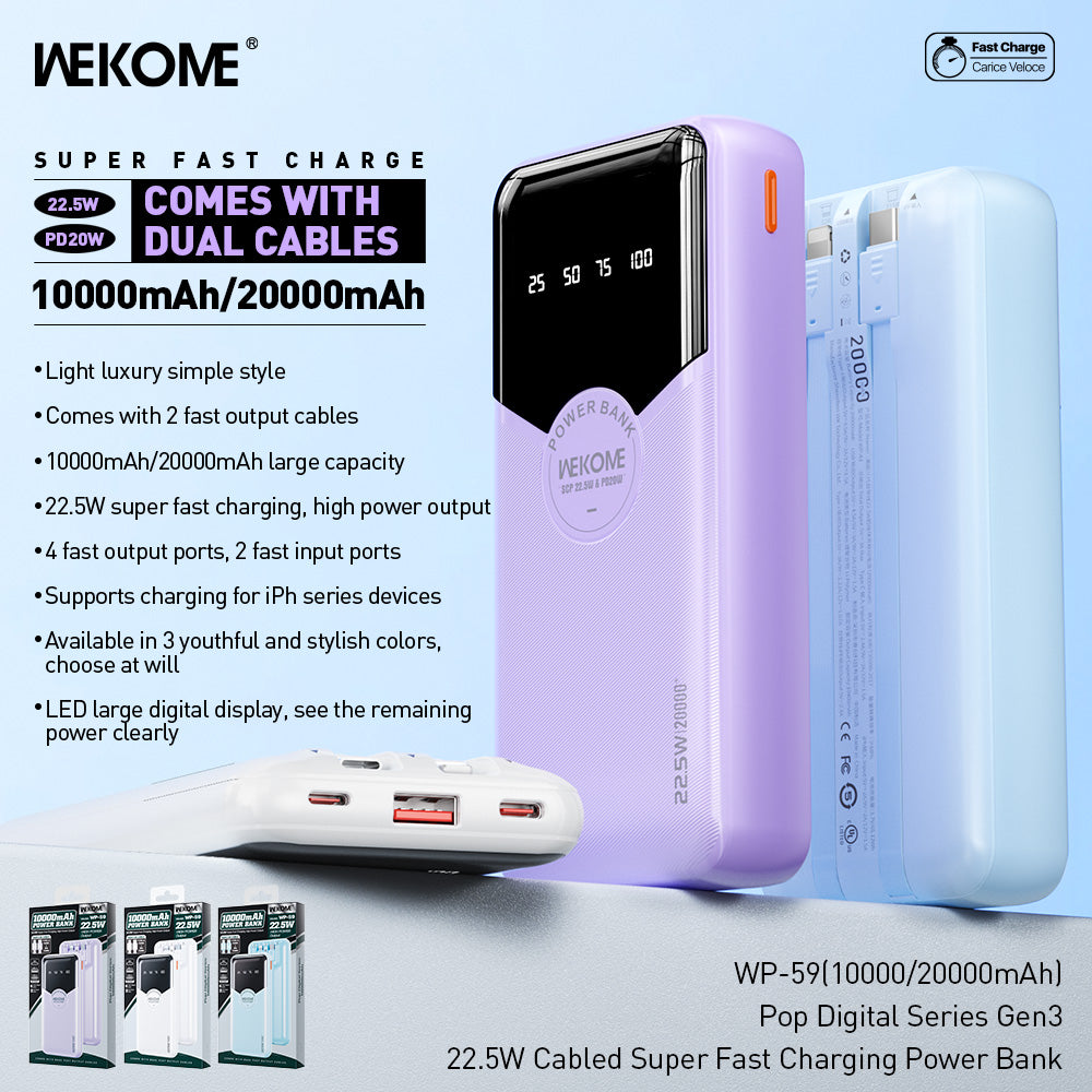 [BRAND NEW] WEKOME WP-59 10000MAH POWER BANK WITH BUILT-IN CABLES
