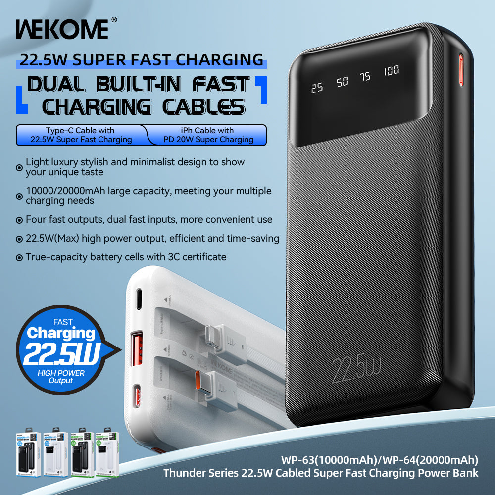 [BRAND NEW] WEKOME WP-63 10000MAH POWER BANK WITH BUILT-IN CABLES