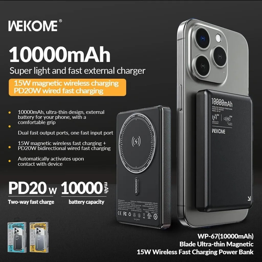 [BRAND NEW] WEKOME WP-67 BLADE ULTRA-THIN MAGNETIC WIRELESS POWER BANK 10000MAH 15W