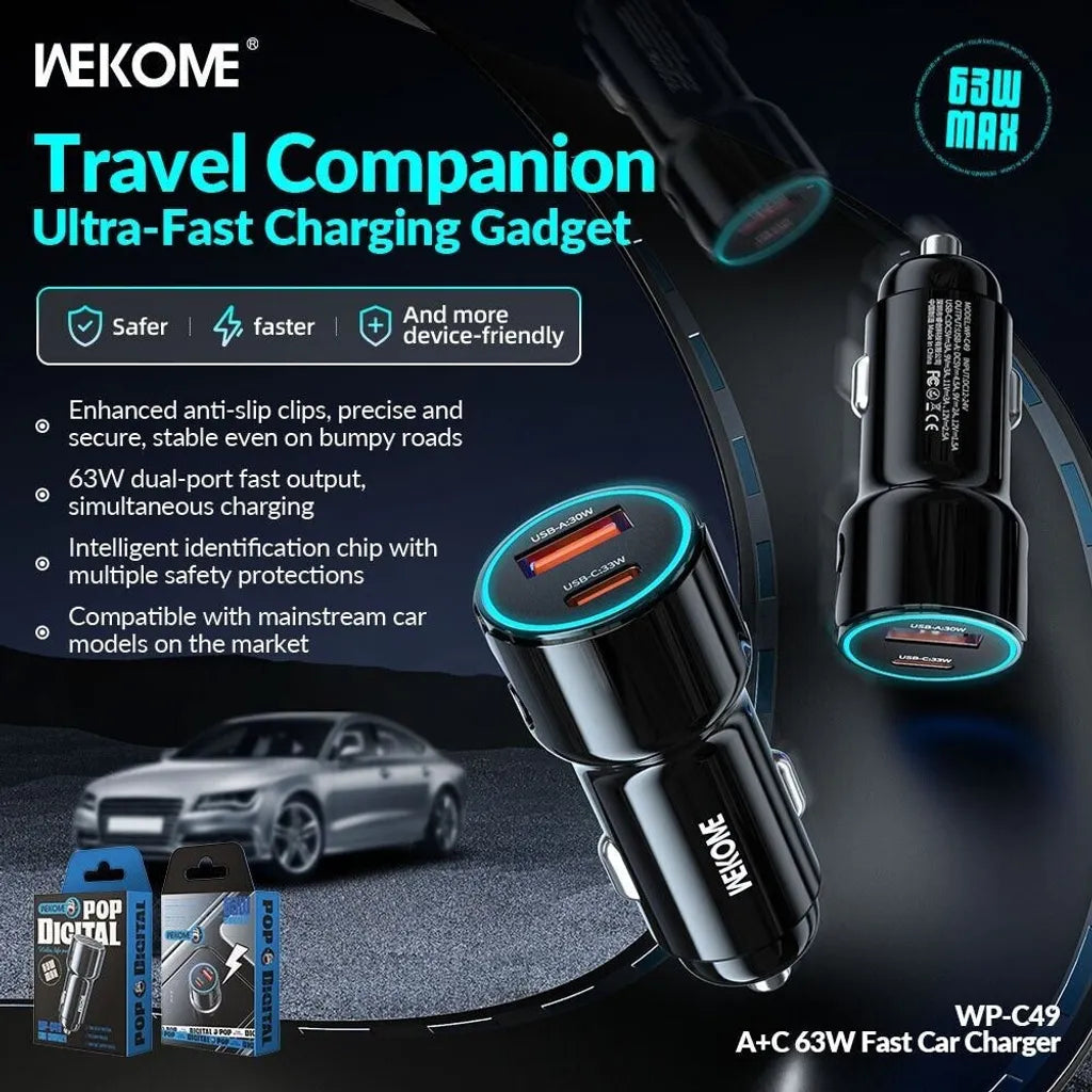 [BRAND NEW] WEKOME WP-C49 33W DUAL-PORT FAST CAR CHARGER