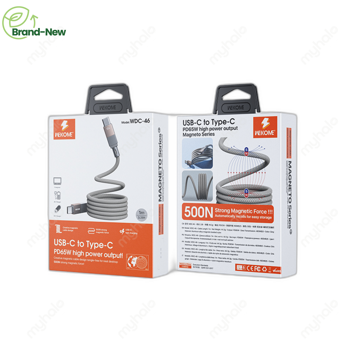 [BRAND NEW] WEKOME WDC-46 MAGNETIC USB-C TO USB-C BRAIDED CABLE 1M