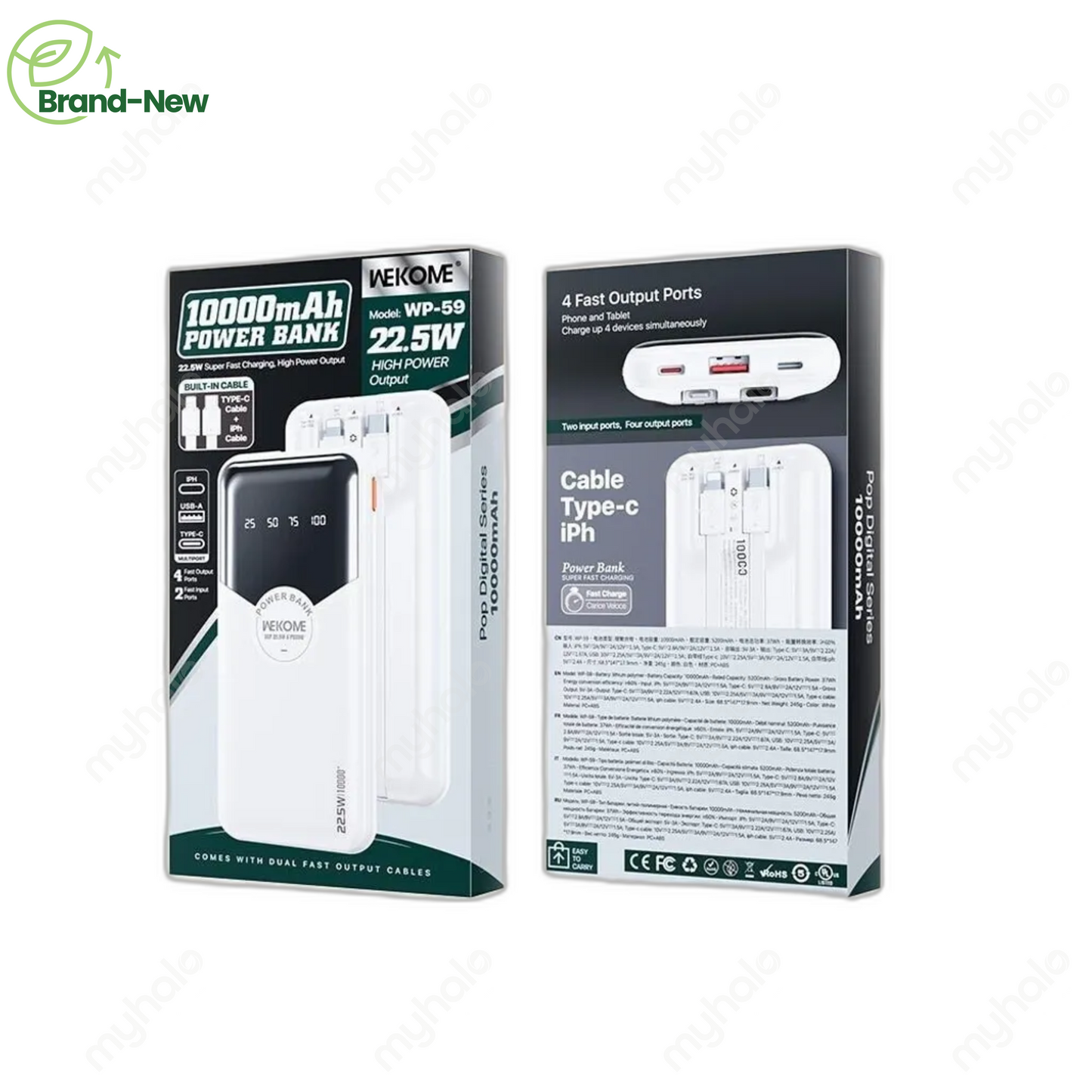 [BRAND NEW] WEKOME WP-59 10000MAH POWER BANK WITH BUILT-IN CABLES