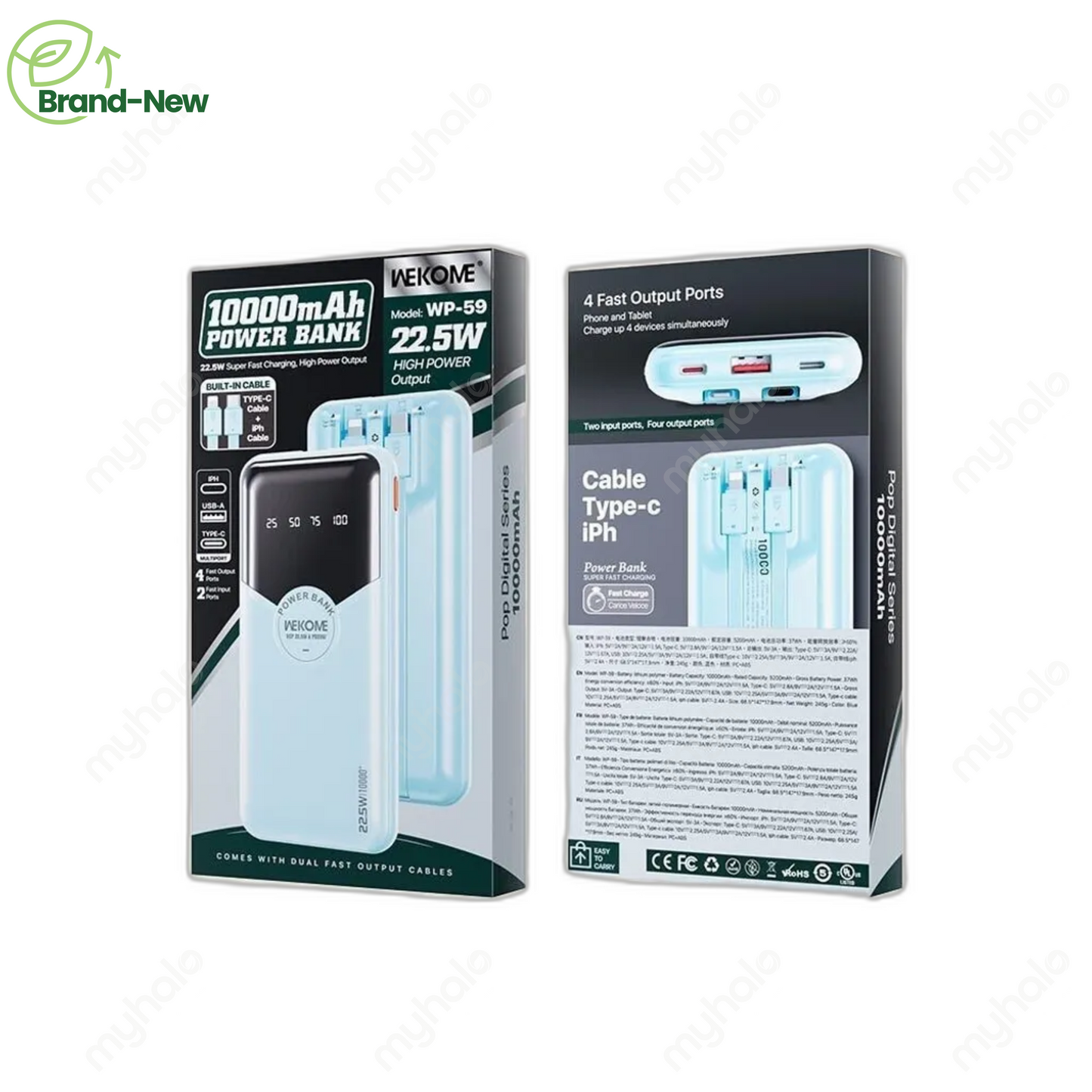 [BRAND NEW] WEKOME WP-59 10000MAH POWER BANK WITH BUILT-IN CABLES