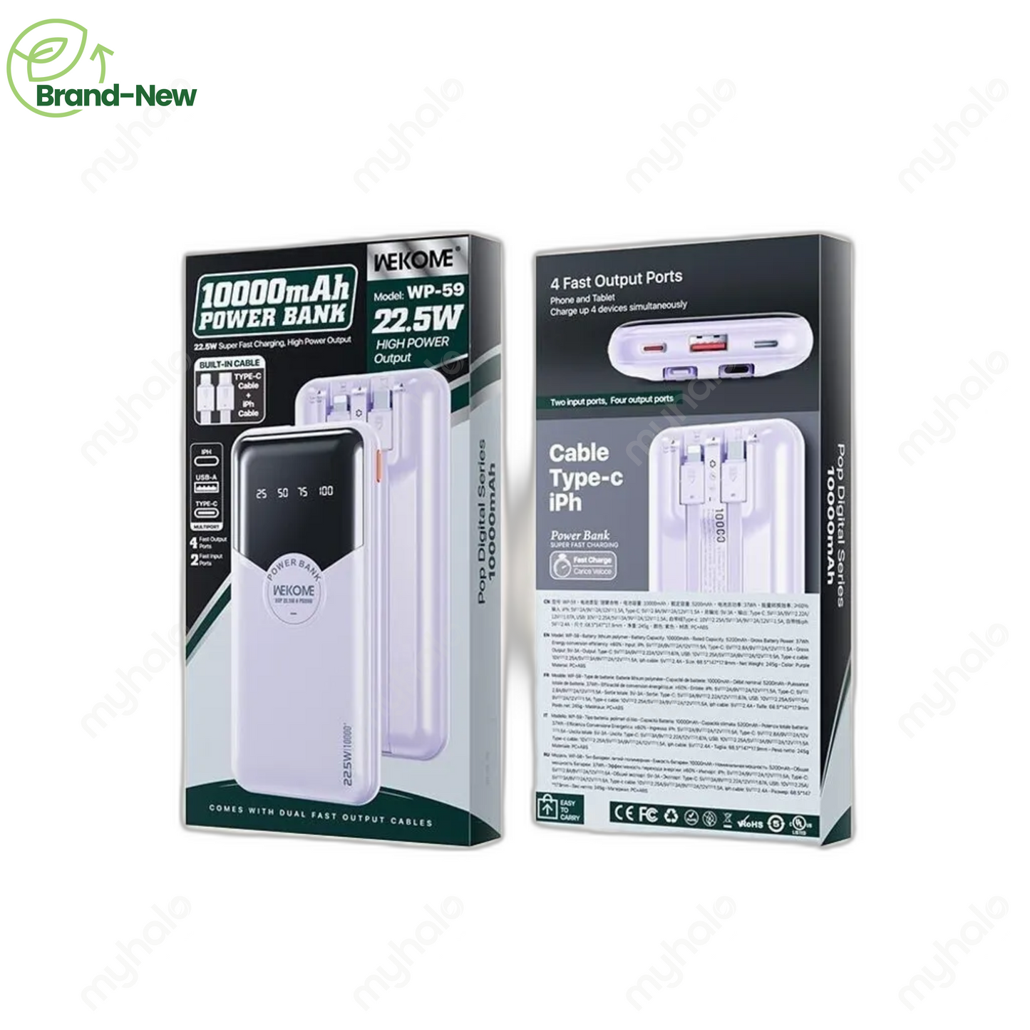 [BRAND NEW] WEKOME WP-59 10000MAH POWER BANK WITH BUILT-IN CABLES