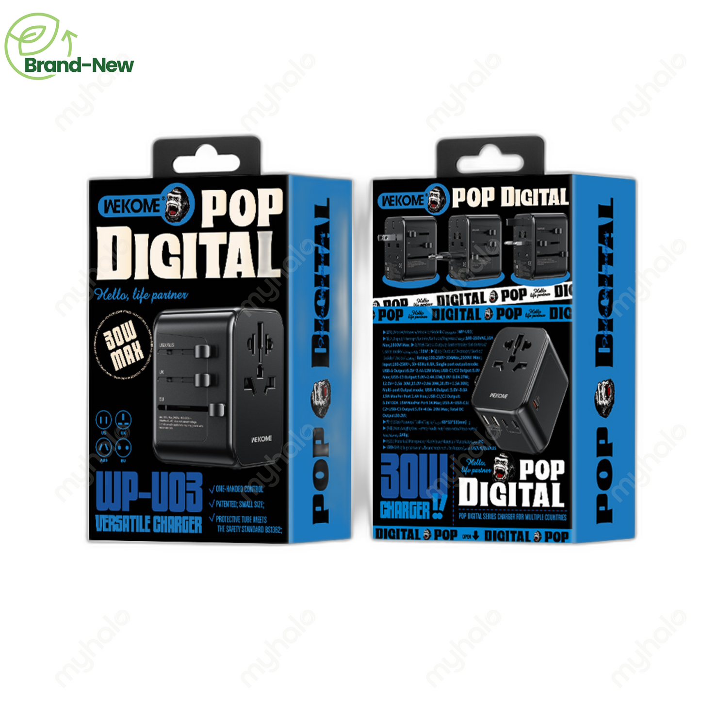 [全新] WEKOME WP-U03 30W UNIVERSAL TRAVEL ADAPTER WITH 3 USB-C PORTS