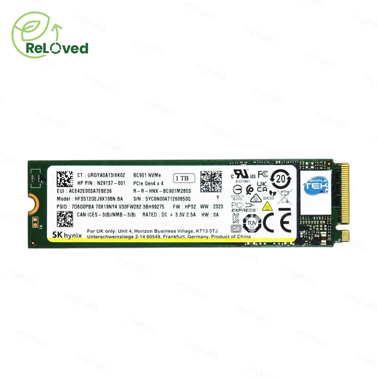 [CERTIFIED RELOVED] SK hynix BC901 1TB SSD PCIe Gen 4 NVMe M.2 2280 (HFS001TEJ9X108N)