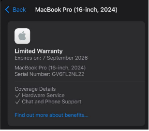 APPLE MACBOOK PRO LATE 2024 (M4 MAX 14-CORE/36GB/1TB/GPU32 CORE) (A3403) WARRANTY 7th Sep 2026